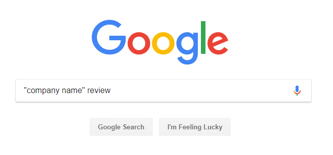google search box with 'company name review' written in it